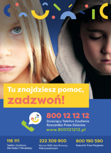 Plakat informujący o Dziecięcym Telefonie Zaufania Rzecznika Praw Dziecka​